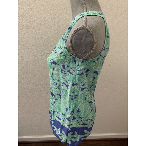 Lilly Pulitzer 100% Silk Top XXS Blue White Sleeveless Beautiful Buttons RARE - Picture 4 of 7